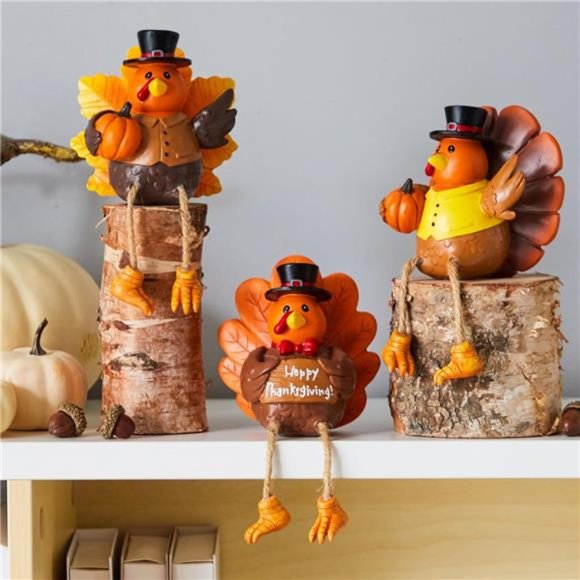 3 Pcs Thanksgiving Turkey Tabletop Centerpieces, Resin Turkey Figurine - Picture 2 of 7